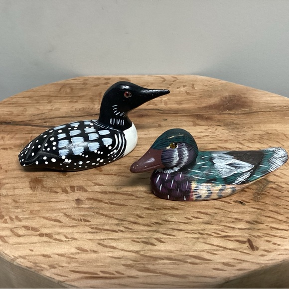 🟢 Vintage - Mallard Duck Decoy & Loon Duck Decoy - Solid Wood Crafted - Unique - Picture 5 of 15